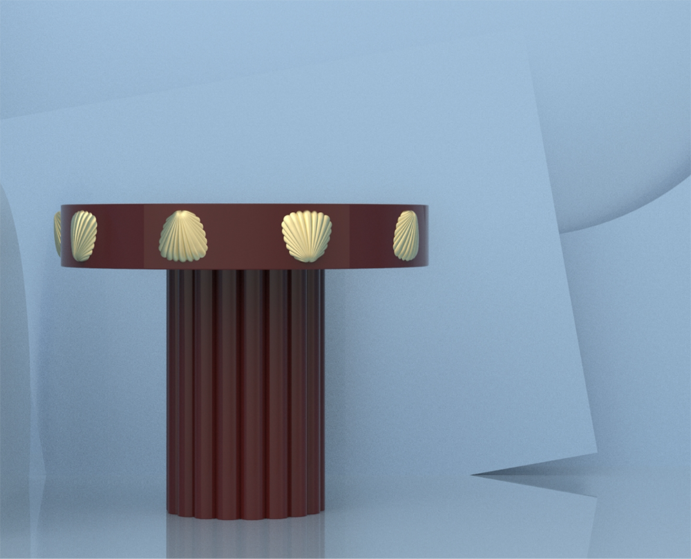 table against a light blue background